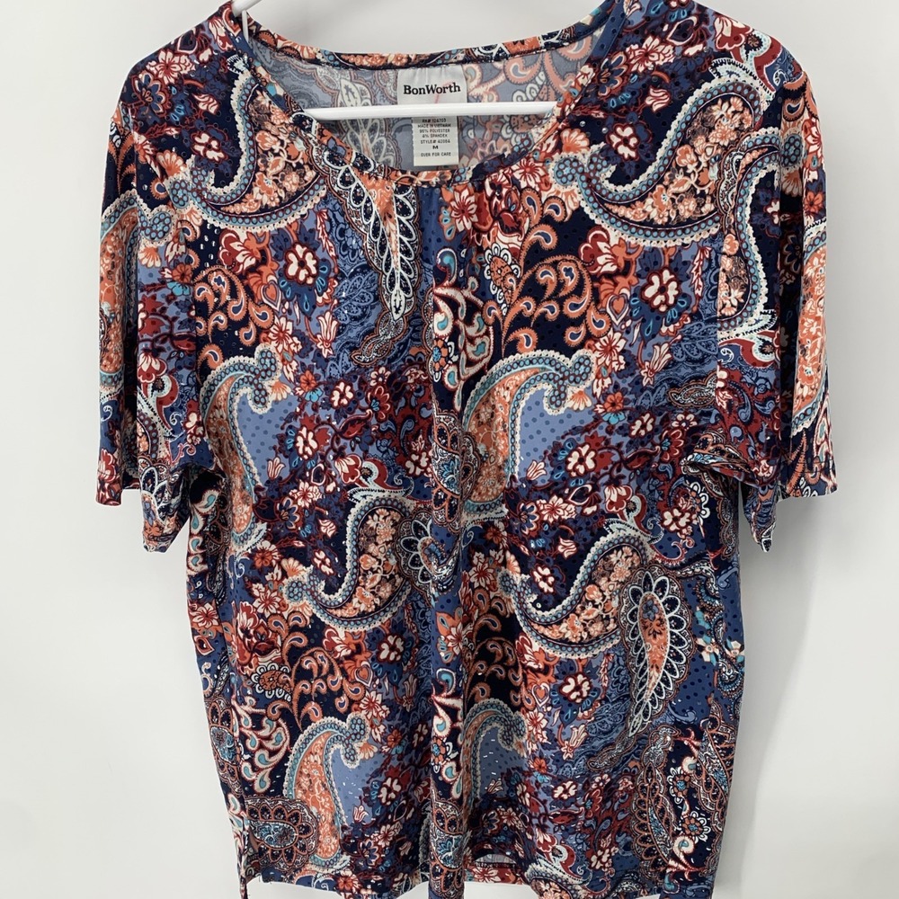Bon Worth Tops Womens Medium & MP Short Sleeve 3/4 Sequins Pullover Blouse Tops - Picture 2 of 14